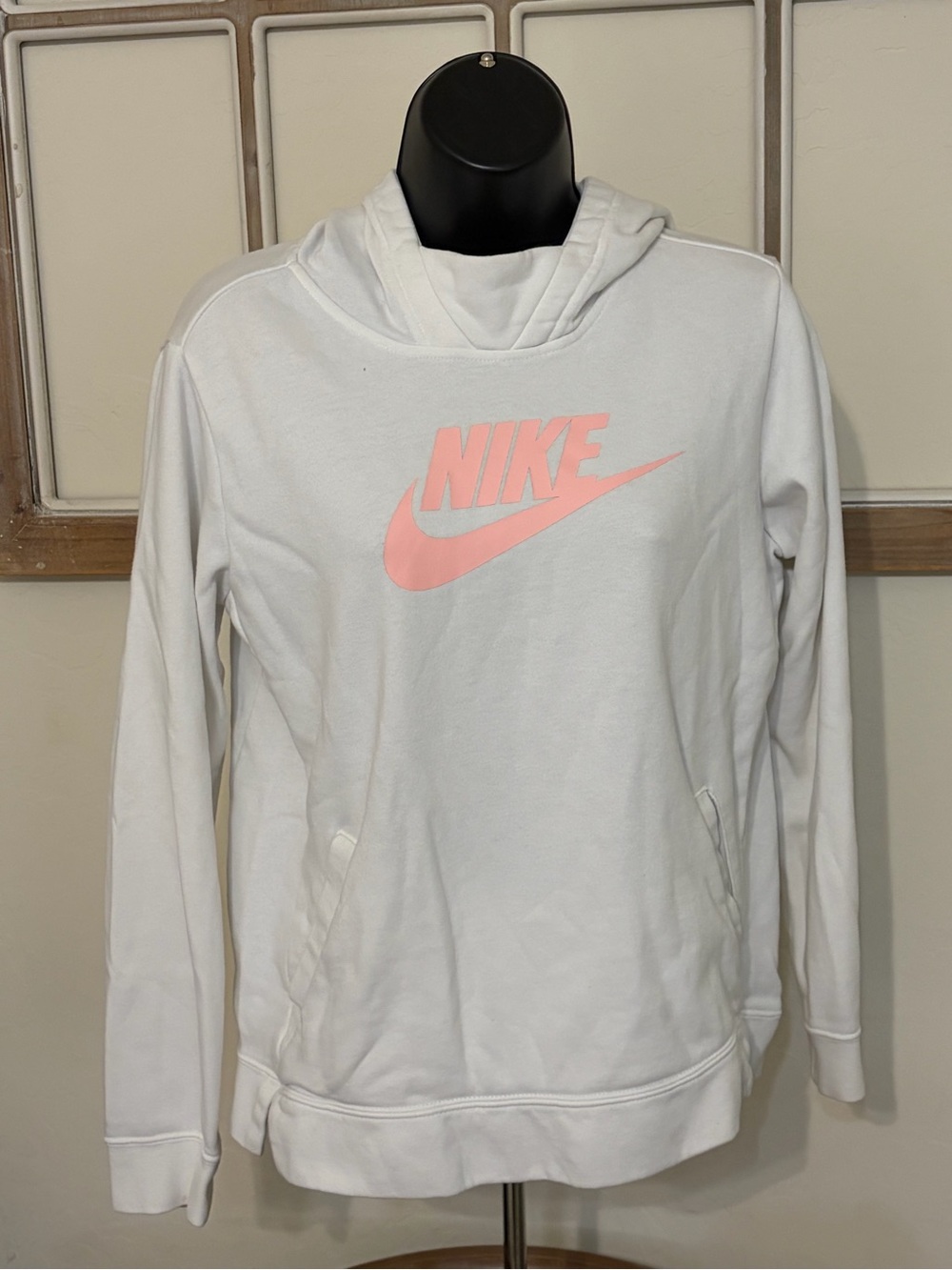 Nike youth White Hoodie with Pink Logo